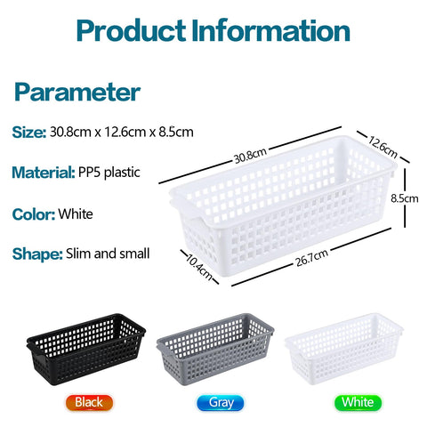 Hayixia 12 Pack Slim Plastic Storage Baskets, Small Organizing Basket Set, White