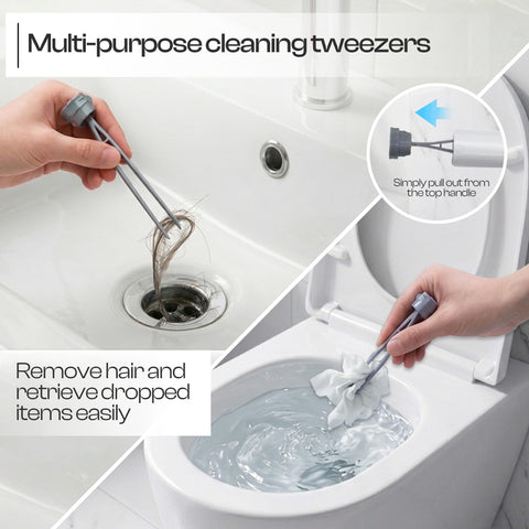 Toilet Brush and Holder Set, Wall Mounted Loo Brush with Hidden Tweezers