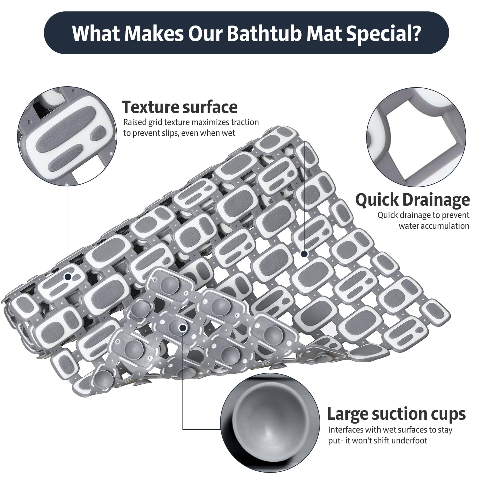 XIYUNTE Soft Shower Mat Non Slip Anti Mould for Elderly - 70x40cm Cut-to-Fit Non Slip Shower Mats for Inside Shower