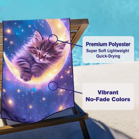 Violetpos Nebula Sleeping Kitten Beach Towel for Kitty Lovers, Extra Large 180x90 cm 250GSM Microfibre, Sand Free Quick Dry