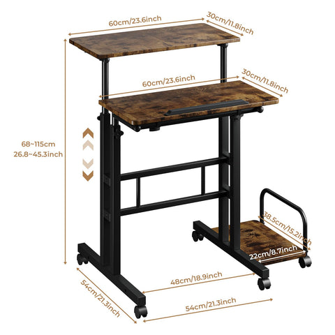 Dripex Standing Desk, Height Adjustable Rolling Desk with Tilting Table Top, Sit-Stand Workstation with Wheels, 60 x 60 cm, laptop Table