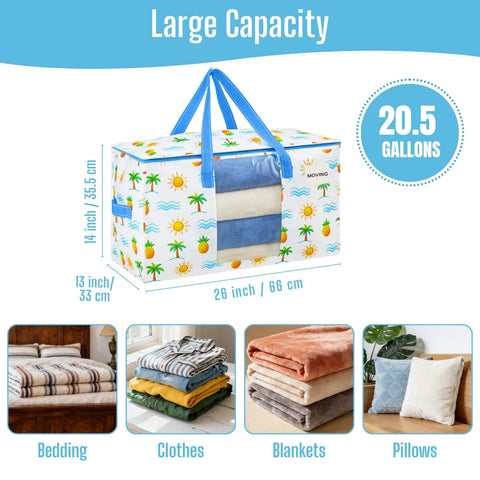 VENO 6 Pack Heavy Duty Moving Bags with Clear Window, Tropical Island, Storage Bags for Clothes and Comforter