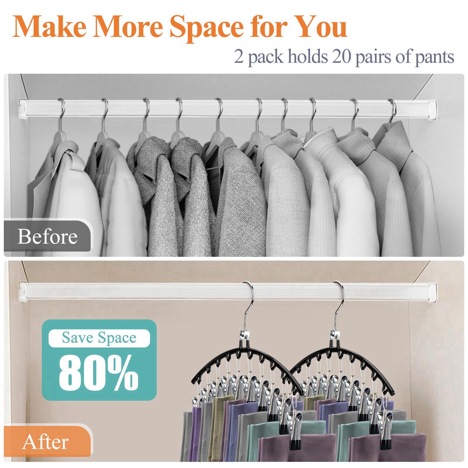 HONZUEN Trouser Hangers with Clips, 2 Pack Space Saving Hangers