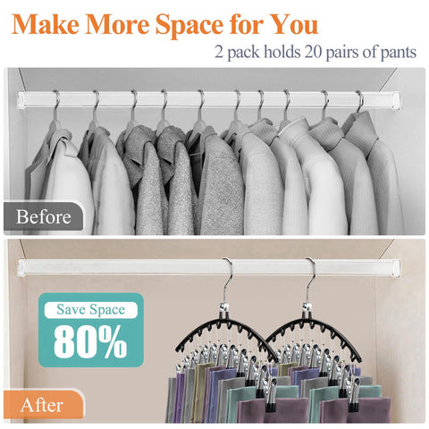 HONZUEN Trouser Hangers with Clips, 2 Pack Space Saving Hangers