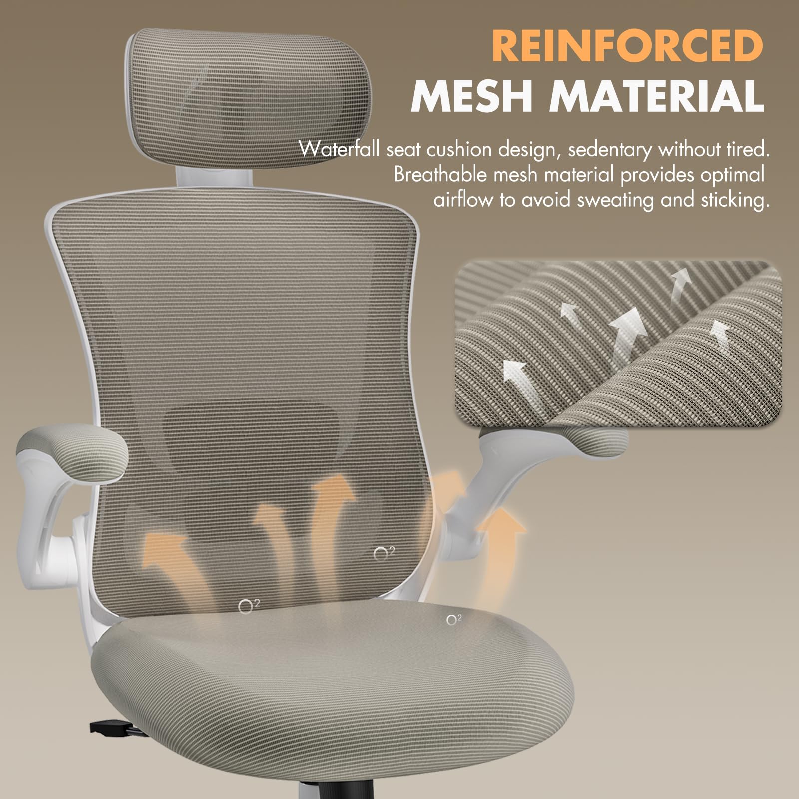 COLAMY Ergonomic Office Chair with Lumbar Support, Mesh Desk Chair with Adjustable Headrest, Computer Chair with Flip-up Armrest