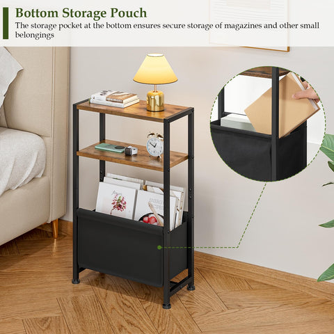 Wooruy 7" Narrow Side Table,Slim End Table with Shelves & Storage Bag