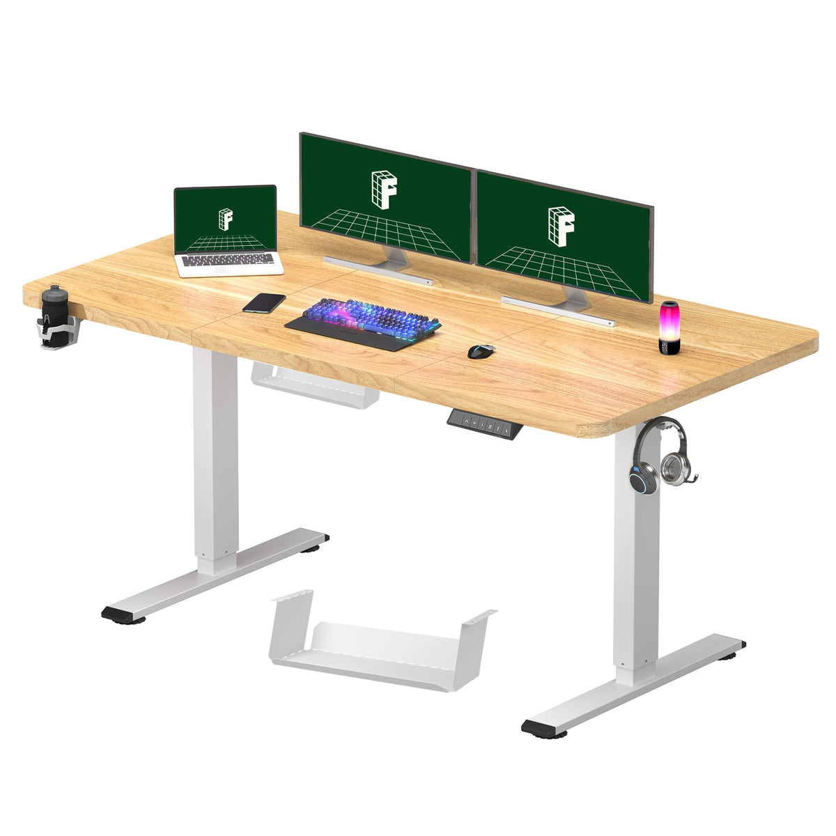 FLEXISPOT 140 x 60 cm Electric Standing Desk, Sit Stand Table Height Adjustable Desk with Backpack Hook and Memory Smart Pannel