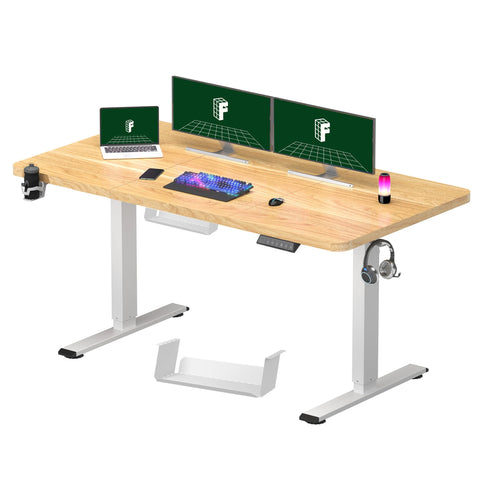 FLEXISPOT 140 x 60 cm Electric Standing Desk, Sit Stand Table Height Adjustable Desk with Backpack Hook and Memory Smart Pannel