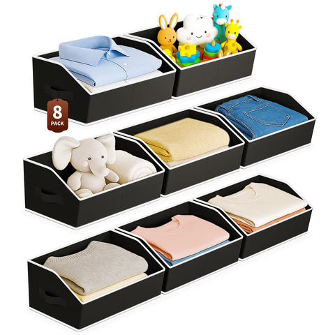 Homsorout Fabric Storage Box - 8 Pack Sloped Front Wardrobe Organiser Black