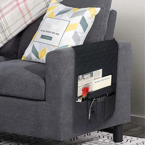 Sofa Armrest Organizer Remote Control Holder Armchair Caddy Armchairs Couch Organiser for Phone, Book, Magazines - Beige