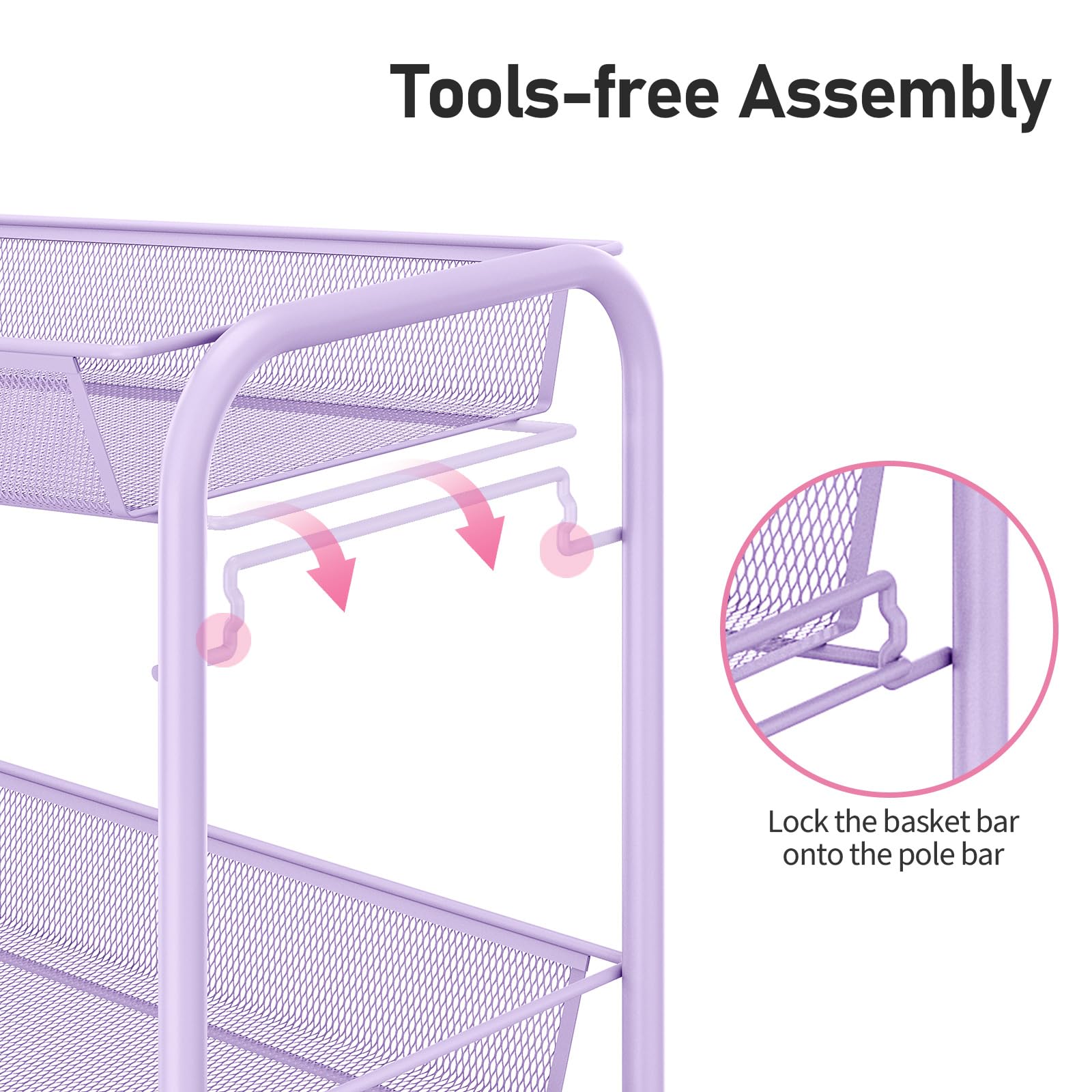 APEXCHASER 4-Tier Rolling Cart,Easy Assemble Mobile Storage Trolley On Wheels,Slide Out Utility Cart Shelving Units Kitchen Bathroom Laundry Room