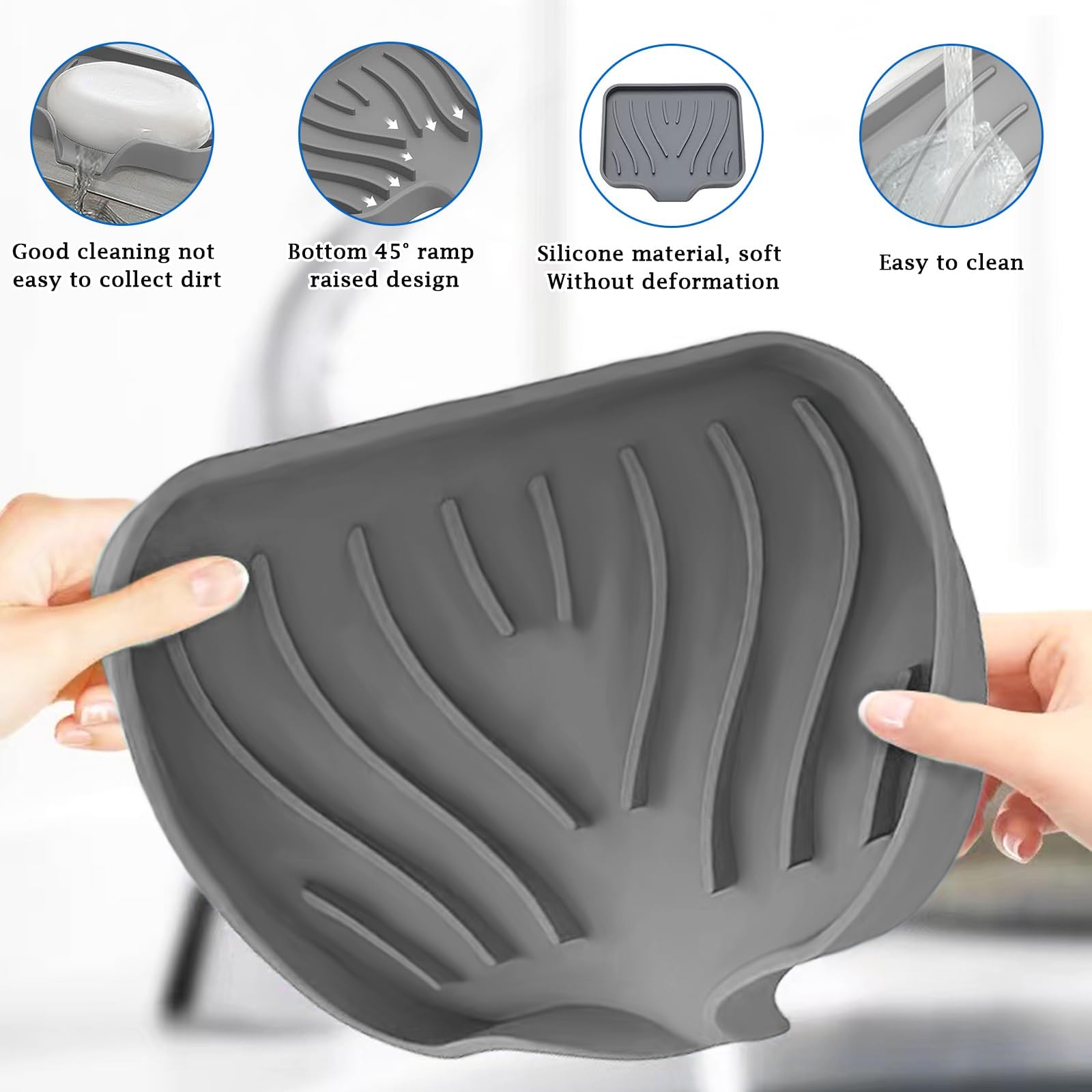 Jidyllic Silicone Soap Dish with Drainage, 2 Pcs Anti-Slip Soap Holder for Shower Bathroom & Kitchen, Keep Soap Dry