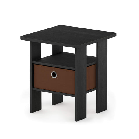 Furinno TIDUR Night Stand, Open Shelf Design Nightstand with Storage Bin, Bedside Table, End Table, Side Table, for Bedroom, Living Room, Americano
