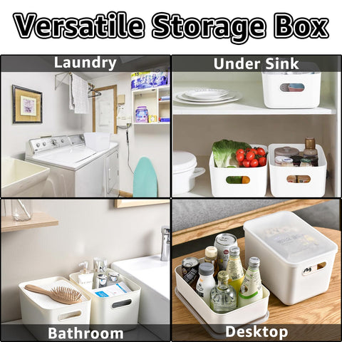 WOPPLXY 4PCS White Storage Boxes with Lid - 6.5L Stackable, Durable Boxes - White Plastic Storage Box with Lid for Desktop, Bathroom, Kitchen