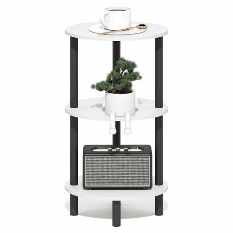 Furinno TURN-N-TUBE Side Table, 3-Tier Oval End Table, Night Stand, Bedside Table, for Living Room, Bedroom, White/Black