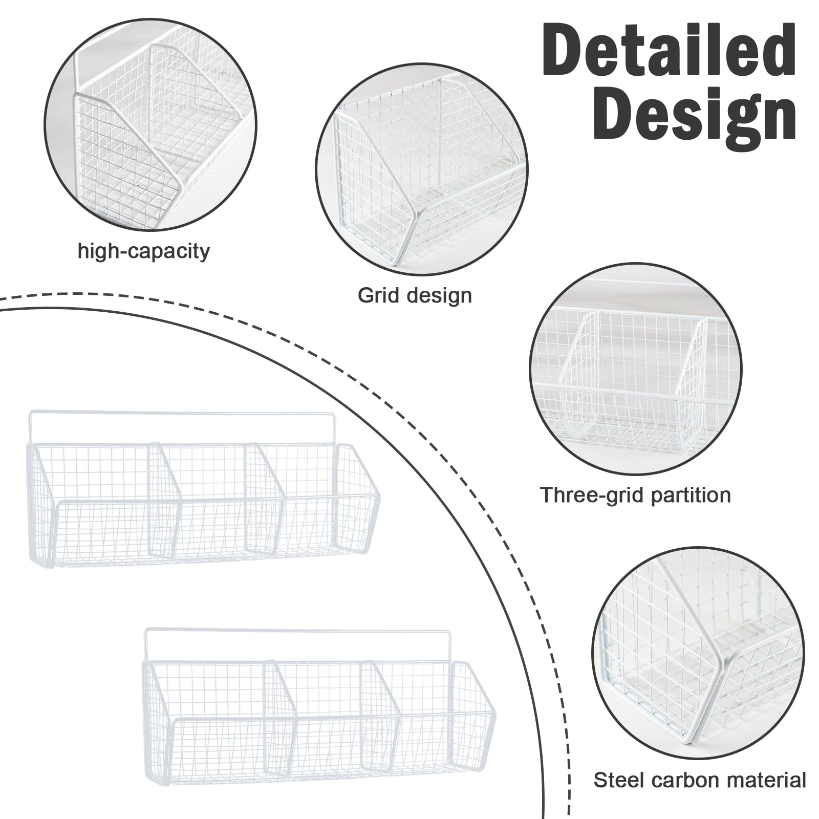 Gzsekken Wall-Mounted Hanging Kitchen Storage Baskets,Metal Storage Baskets with 3 Sections Wire Shelf No Drilling Adhesive Storage Basket Organiser