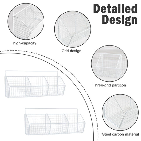 Gzsekken Wall-Mounted Hanging Kitchen Storage Baskets,Metal Storage Baskets with 3 Sections Wire Shelf No Drilling Adhesive Storage Basket Organiser