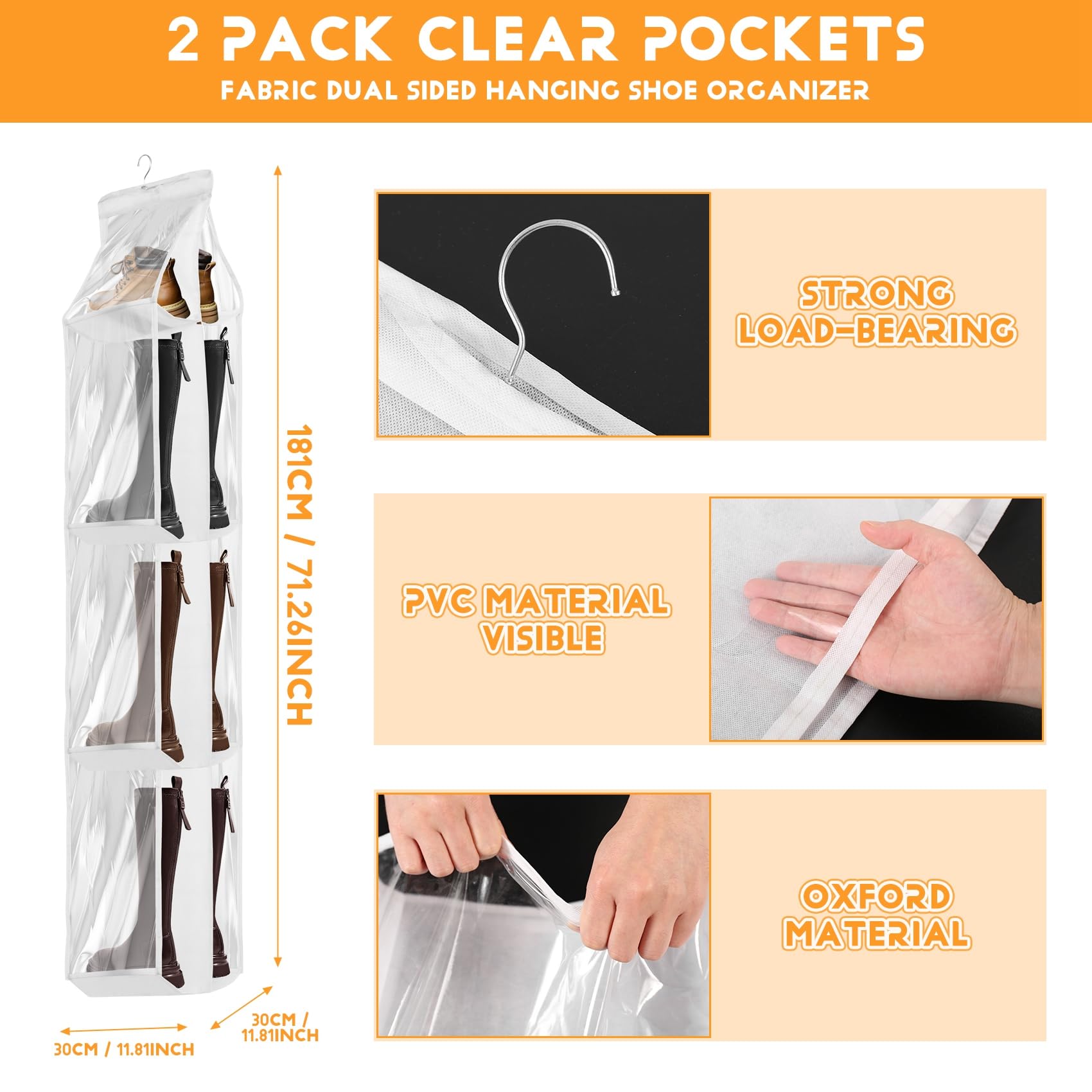 Povxlum 16 Pockets Large Clear Over the Door Shoe Organizer for Closets Hanging Shoe Organizer for Closet with Rotating Hanger Boot Organizer for