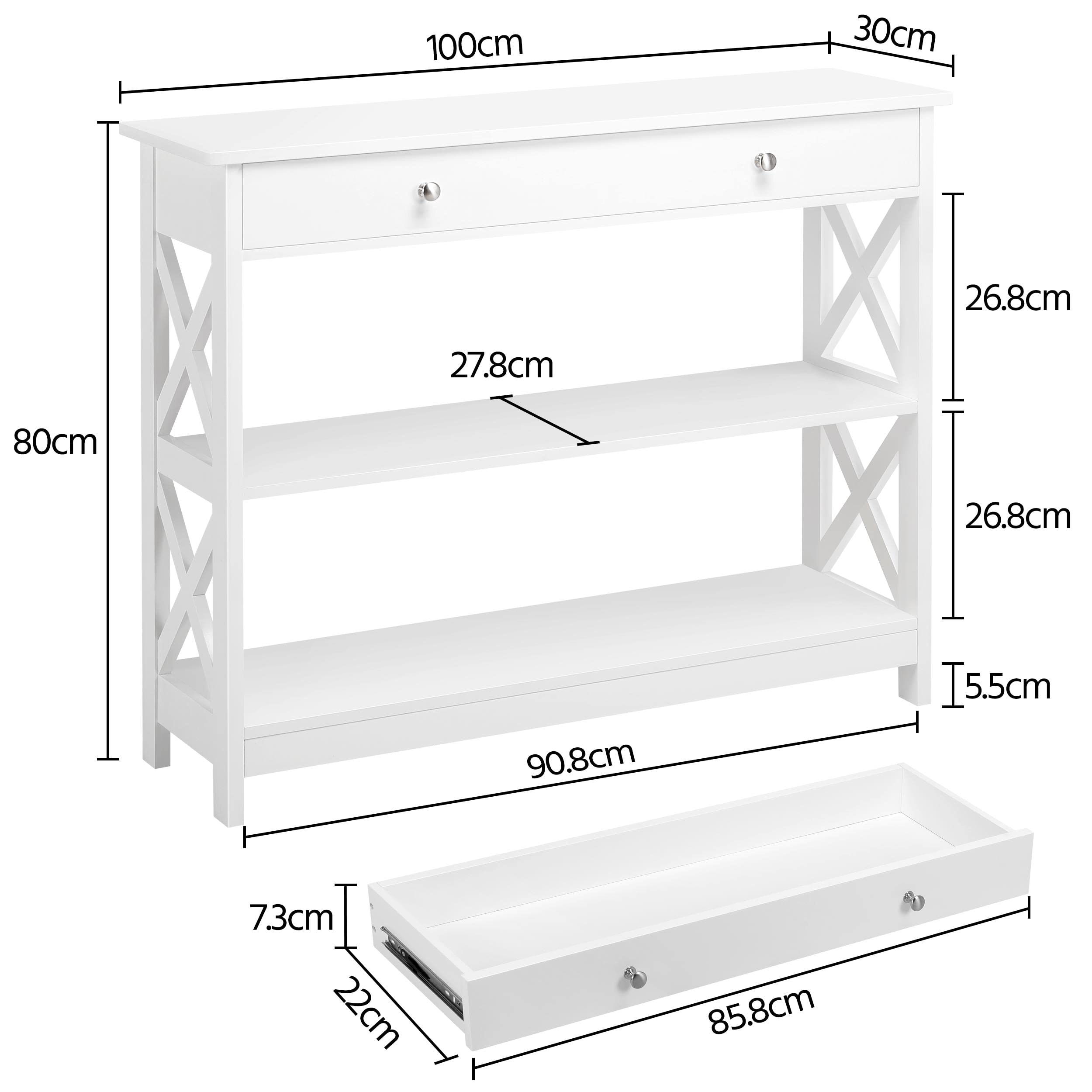 Yaheetech Console Table, Drawer & Shelves, 99.8 × 29.8 × 80 cm, White