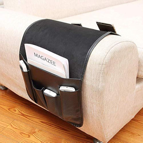 No-slip Leather Sofa Couch Remote Control Holder Chair Armrest Caddy Pocket Organizer Storage Bag for Cellphone Tablet Notepad Magazines Glassess