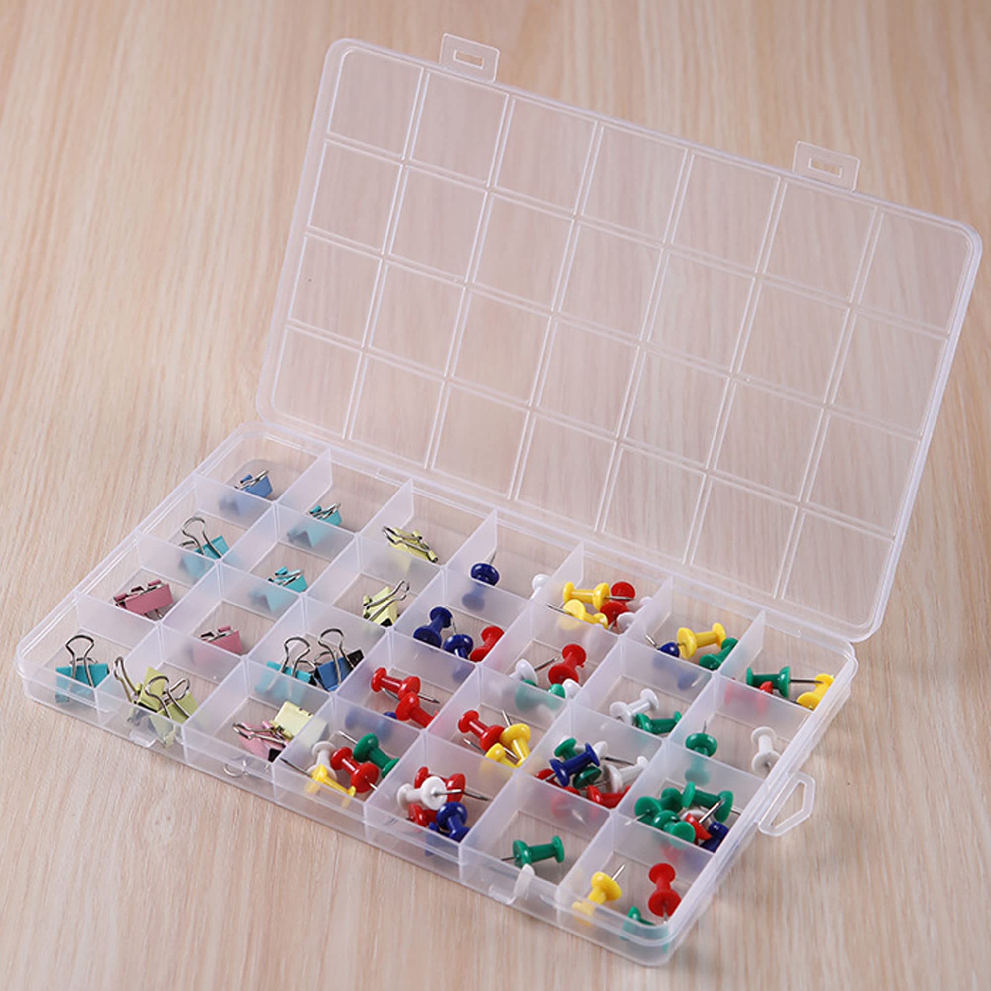 HAOBIN 28 Compartment Storage Box, Transparent Plastic, 22*13*2cm, Sturdy & Lockable, Ideal for Small Items & Accessories Organization