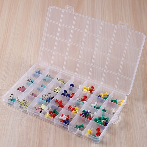HAOBIN 28 Compartment Storage Box, Transparent Plastic, 22*13*2cm, Sturdy & Lockable, Ideal for Small Items & Accessories Organization