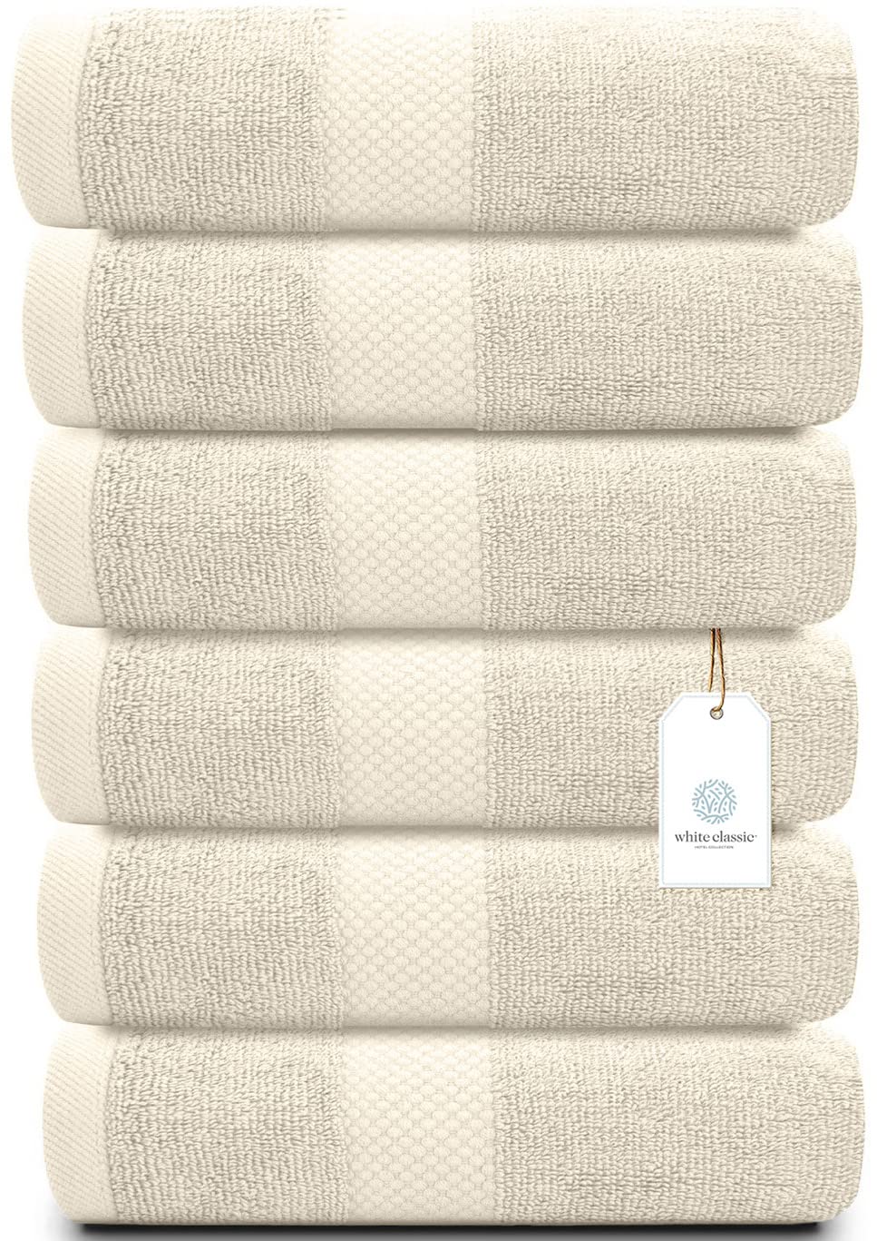 White Classic - Luxury Towel Set for Bathroom, Hotel, Spa, Kitchen, Egyptian Cotton, 16 x 30 Inches, 6 Piece Set (Ivory)