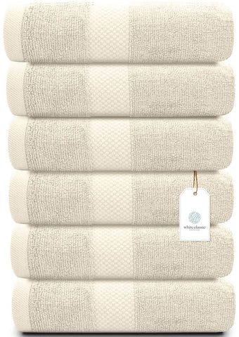 White Classic - Luxury Towel Set for Bathroom, Hotel, Spa, Kitchen, Egyptian Cotton, 16 x 30 Inches, 6 Piece Set (Ivory)