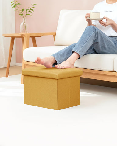 Bonlife Ottoman Storage Box - Foldable Rectangular Footstool for Living Room, Kids Toy Chest with Lid, Multi-Use Seat & Storage, Ginger Yellow