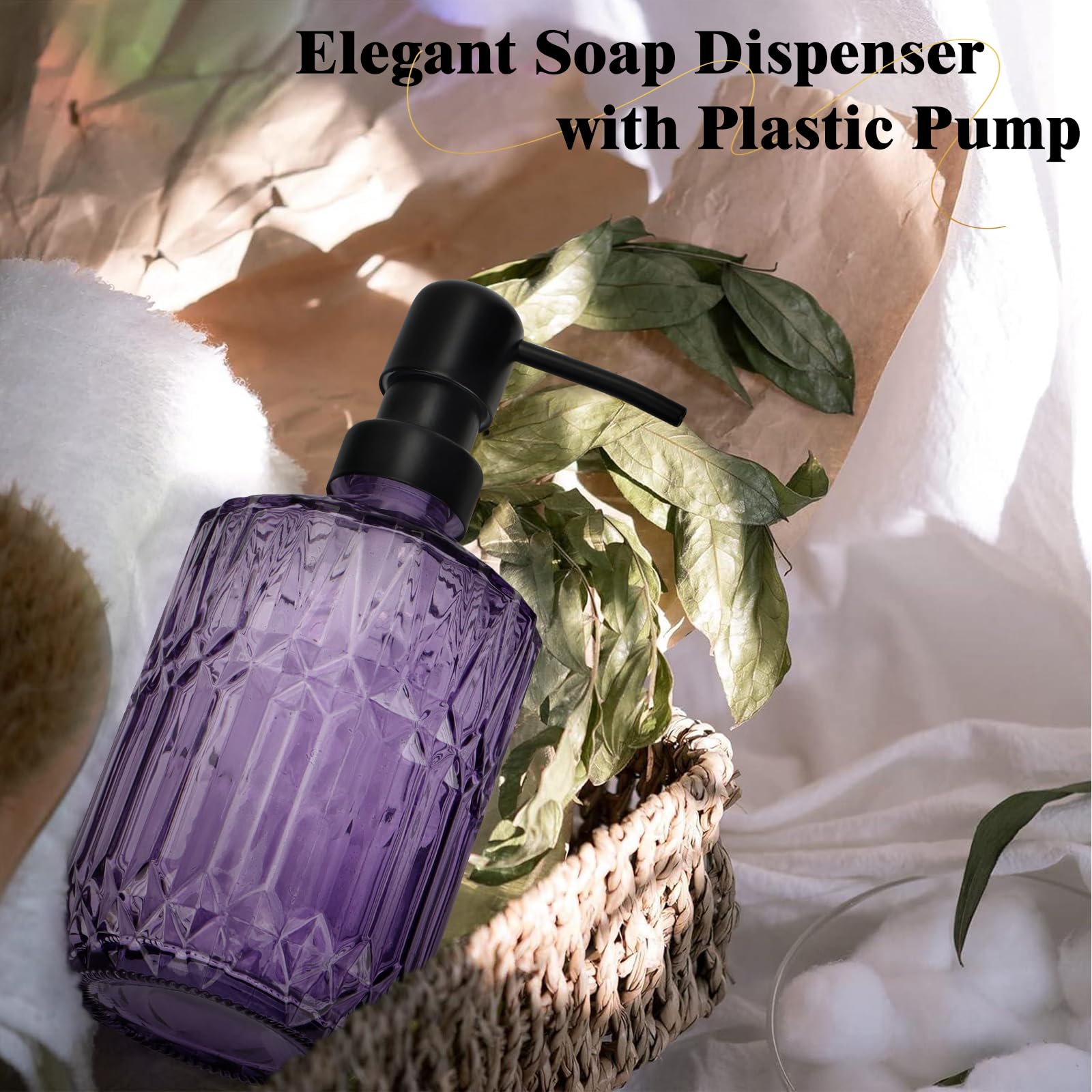 2 Pcs Glass Soap Dispenser with Pump,13.5 Oz/400 ml Washing up Liquid Dispenser, BPA Free Refillable Non-slip Pump Bottle for Shampoo,Shower Gel in