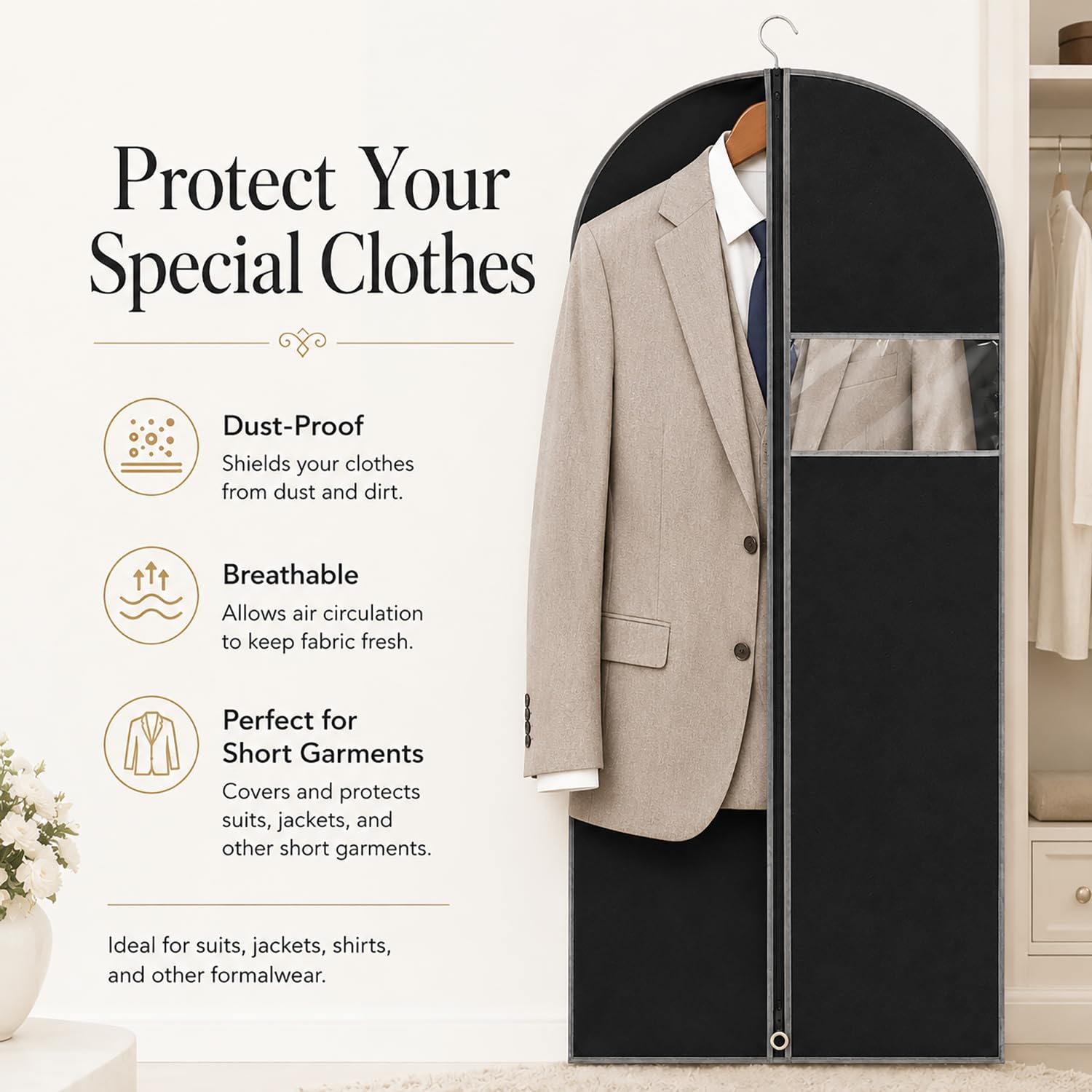 URMI Suit Bag, Breathable 60 x 100cm (5 PCS) Garment Bags Clothes Bags for Storage with Clear Window Dust Moth Proof Dress Bags Protector for Suit