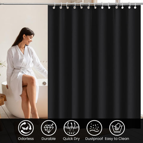 AKHTART Shower Curtain 100% Polyester, Extra Long Shower Curtain with 12 Hooks, Washable and Easy to Dry, Anti-Bacterial Mildew Resistant