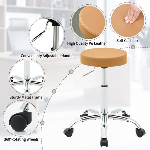 FIRAVOE Adjustable Rolling Office Stool with Wheels, Swivel Desk Chair 49.5–67.6 cm Height, Comfortable and Sturdy Work Stool for Office