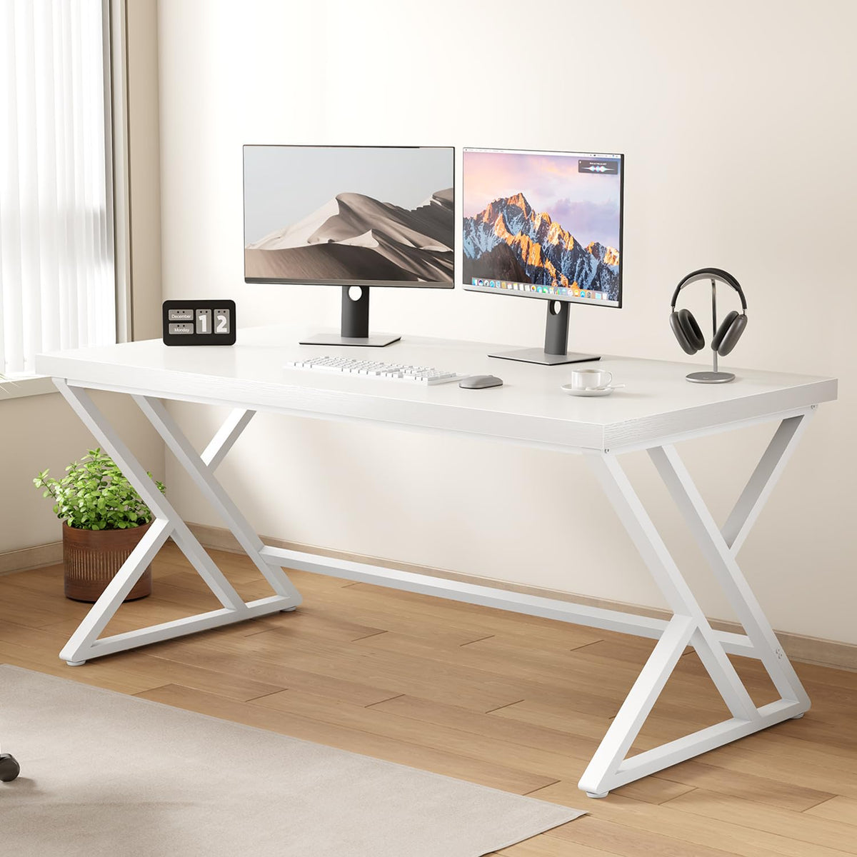LVB Computer Desk Gaming Office Table long Desks for Home 140cm White Oak
