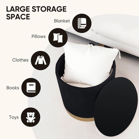 Bonlife Large Round Storage Ottoman, Foldable Footstool with Lid