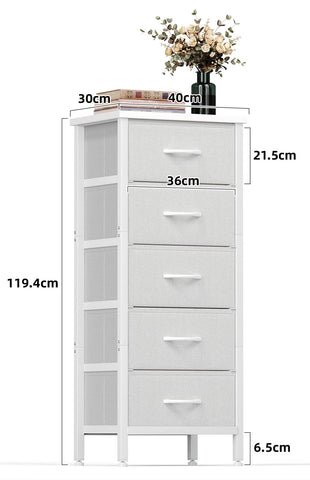 KitMent 5 Drawers Chest of Drawers Bedroom, 119cm Tall Dresser for Closet, Small Fabric Storage Cabinet Organiser Drawer for Living Room, Entryway