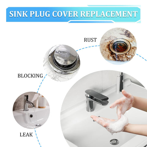 35mm Push Button Pop Up Sink Plug Replacement, Bathroom Sink Plug Click Clack Plug for 36mm Drain Hole with 37.2mm Washer