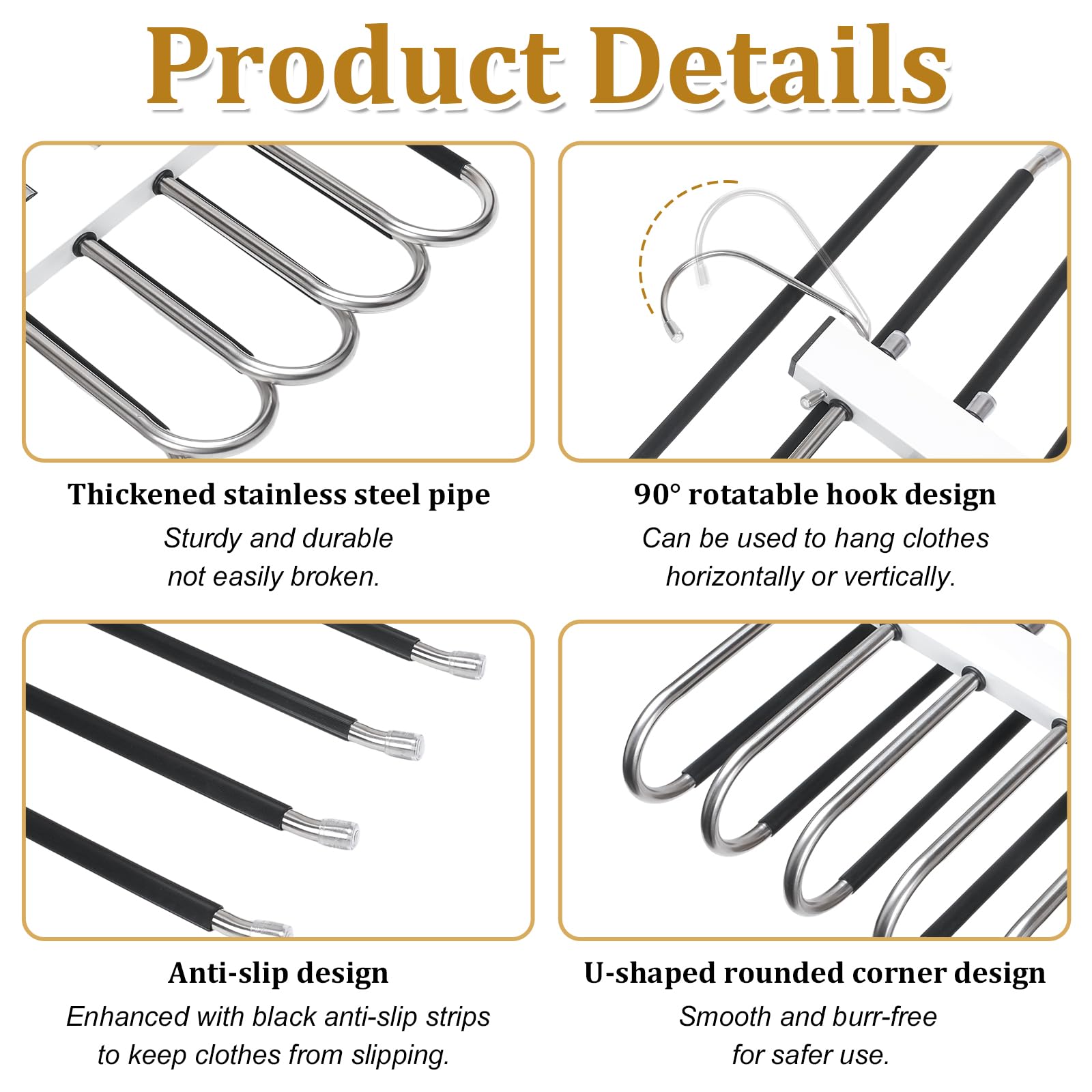 2 Pack Trouser Hangers Space Saving 6 In 1 Non-Slip Space Saving Hangers