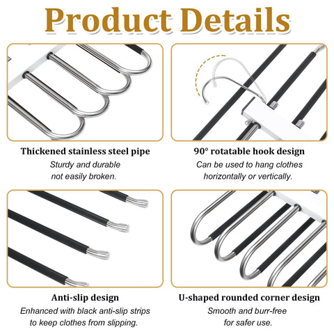 2 Pack Trouser Hangers Space Saving 6 In 1 Non-Slip Space Saving Hangers