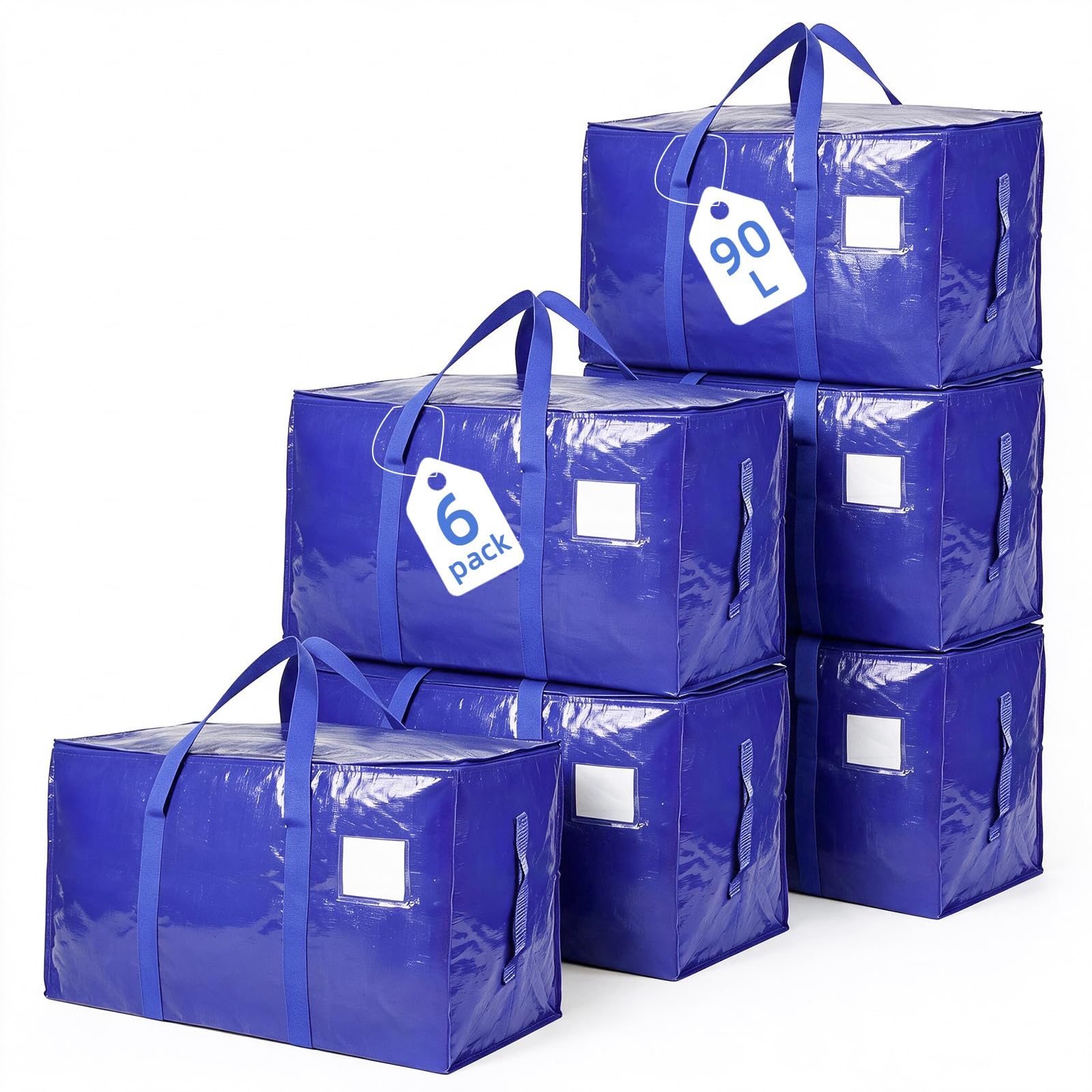 inreeme 90L Large Heavy-Duty Moving Bags and Storage Bags with Zips 6 Pack