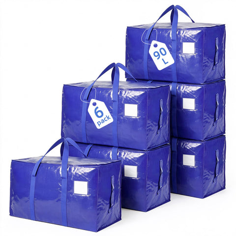 inreeme 90L Large Heavy-Duty Moving Bags and Storage Bags with Zips 6 Pack