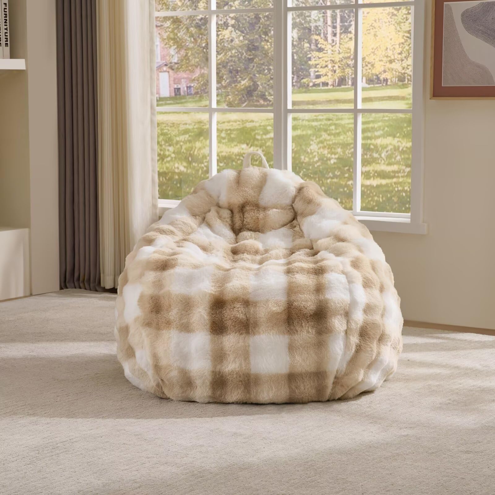Fluffy Faux Rabbit Fur Bean Bag Chair Cover(No Filler),Cozy Shaggy Bubble Stuffed Animal Storage Large Bean Bag Cover for Bedroom Living Room,Fuzzy