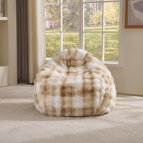 Fluffy Faux Rabbit Fur Bean Bag Chair Cover(No Filler),Cozy Shaggy Bubble Stuffed Animal Storage Large Bean Bag Cover for Bedroom Living Room,Fuzzy