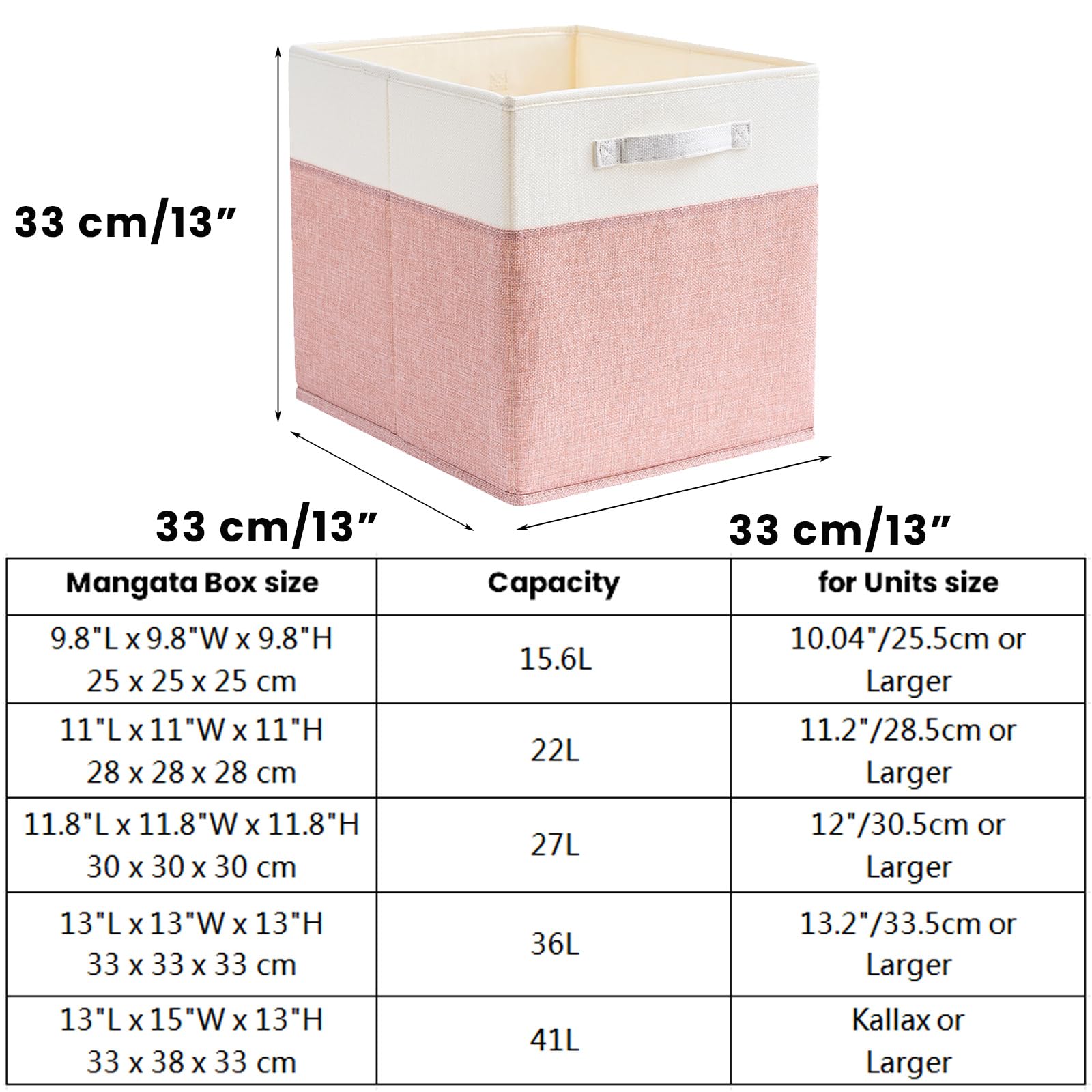 Mangata Cube Storage Boxes 33x33x33 cm, Large Fabric storage baskets for Storage Cube Units, Clothes Bins, Baskets, Chests,Toys