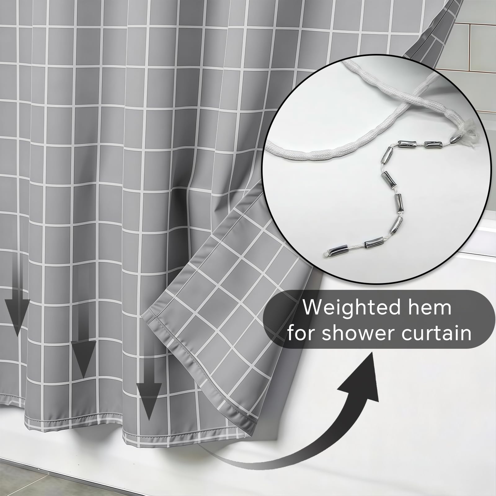 FAIRYGATE Grey Shower Curtain Mould Proof and Mildew Resistant Washable Bathroom Curtains Bath Curtains with Hooks 180 x 180 cm (71 x 71 Inch) B9325