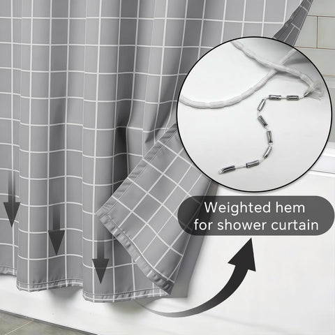FAIRYGATE Grey Shower Curtain Mould Proof and Mildew Resistant Washable Bathroom Curtains Bath Curtains with Hooks 180 x 180 cm (71 x 71 Inch) B9325