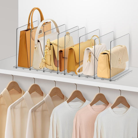 DoubleCare Pack of 8 Shelf Dividers, Adjustable Pocket Dividers, Transparent Acrylic Shelf Dividers, Transparent Handbag Organiser for Cupboards