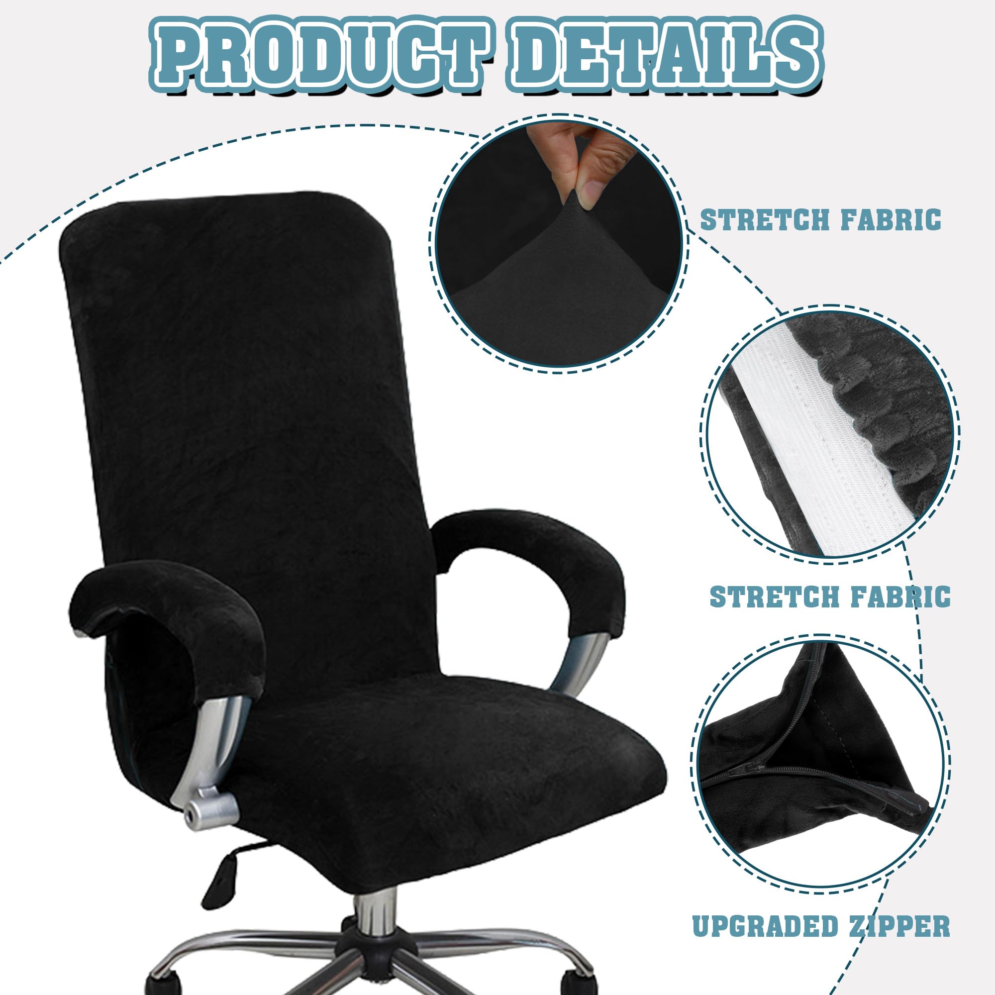 Office Chair Covers, Desk Chair Cover Universal Stretch Velvet Slipcover, Washable Plush Computer Chair Protector with Arm Covers