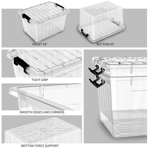 Cetomo 15L*3 Storage Boxes with Lids, Plastic Storage Box with Secure Side Latches, PP Nestable and Stackable Clear Organizer for Home, Office