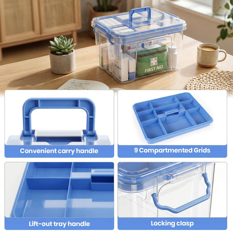 Stidyzo Medicine Storage Box, Large Storage Boxes with Lid, Blue